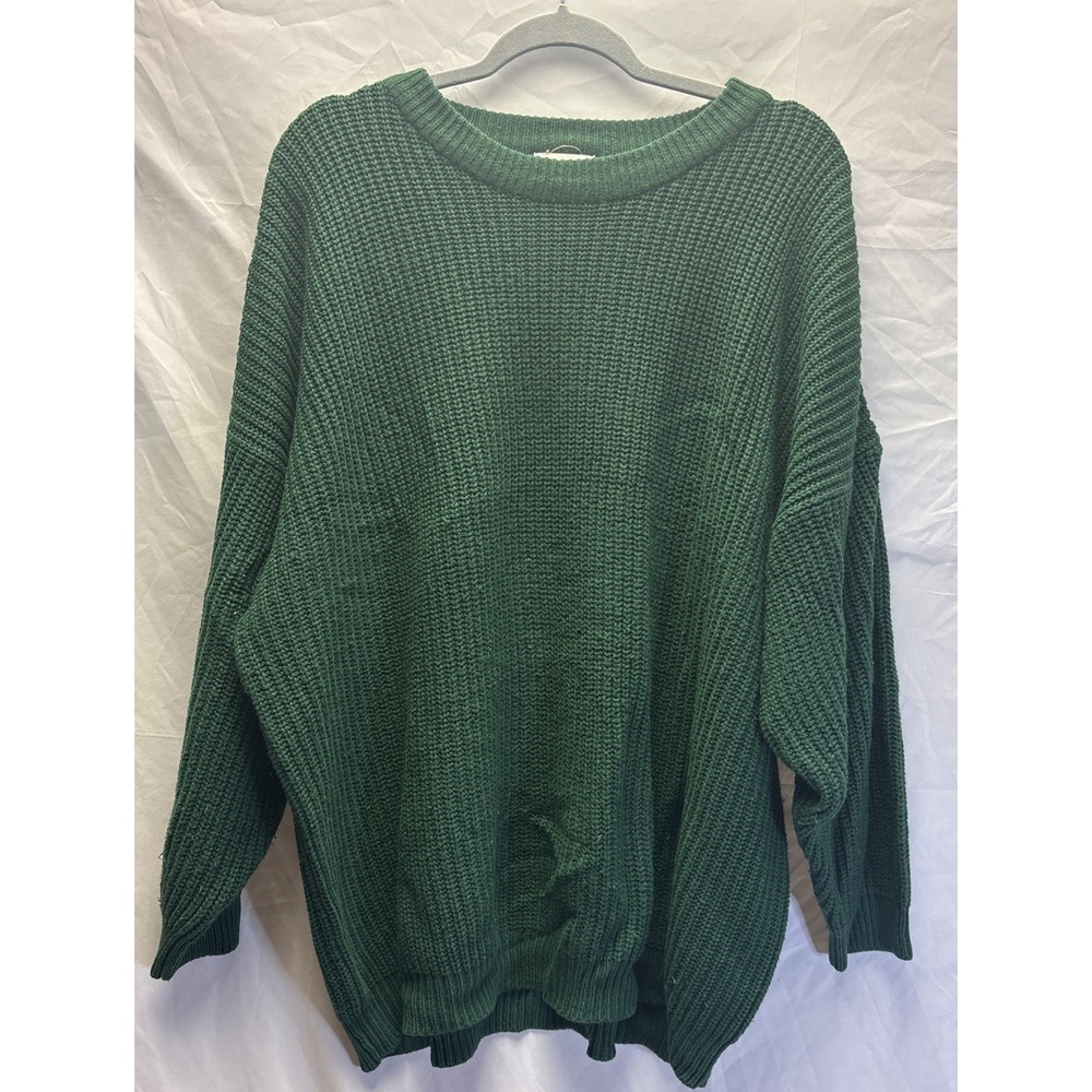 Roaman's Women's 3X Green Chunky Knit Sweater Acrylic Oversized Pullover Plus